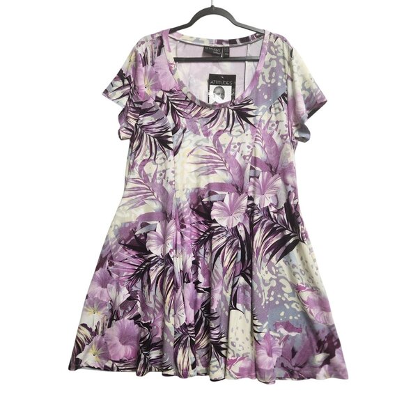 Attitudes By Renee Womens Floral Short Sleeve Dress 2XLP Purple 4037 - Picture 1 of 8